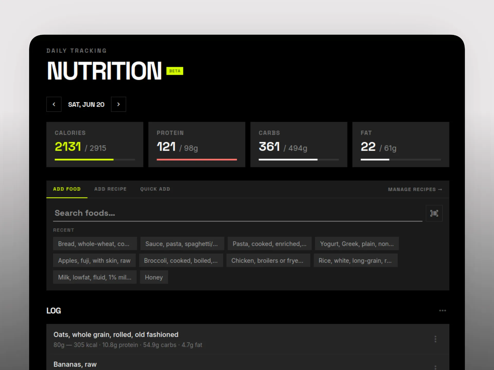 Nutrition tracking
