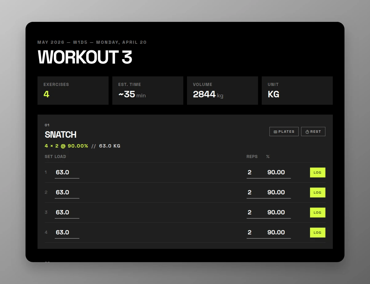 Workout logging screenshot